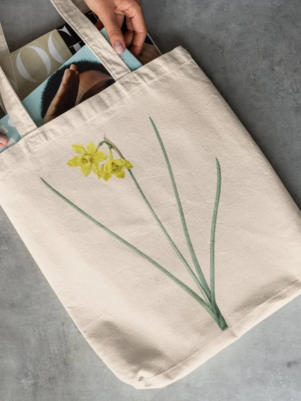 Sweet Narcissus Vintage Floral Print Graphic Canvas Tote Bag